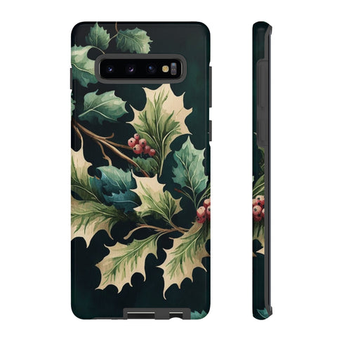 Dark Green Festive Holly in Watercolor - Impact Resistant Phone Case Samsung Galaxy S10 Plus Glossy